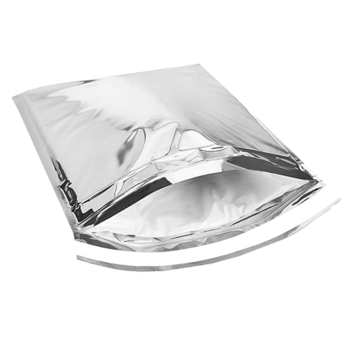 A silver metallic foil resealable pouch.
