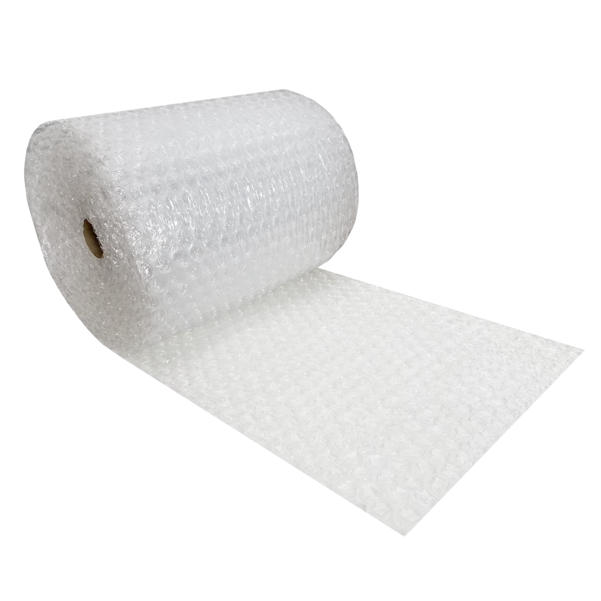 A roll of clear bubble wrap with a white background.